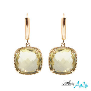 10K Gold Leverback Earrings with Gen. Lemon Quartz